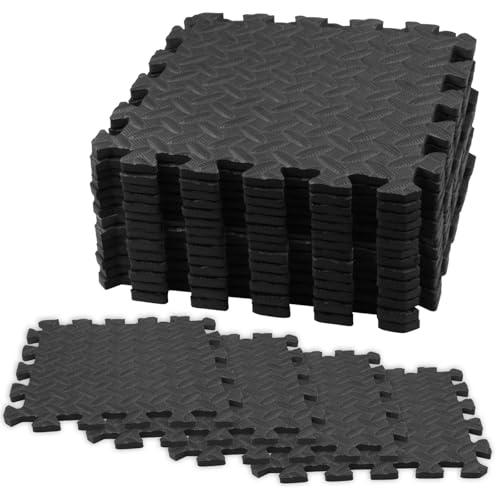 LxsNyvantic Tapis de Sport Puzzle 30×30×1 cm Noir – 18 Dalles en Mousse EVA Antidérapantes & Imperméables, Protection de Sol Fitness, Tatami Gym Musculation Maison...