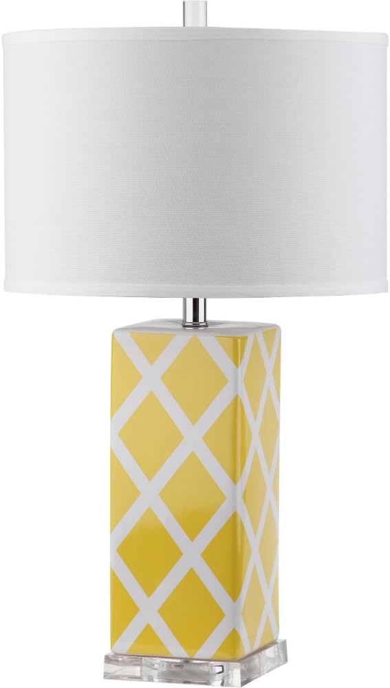 SAFAVIEH Lighting Collection Garden Lattice Trellis Modern Contemporary Yellow 27-inch Bedroom Living Room Home Office Desk Nightstand Table Lamp (LED Bulbs Included)