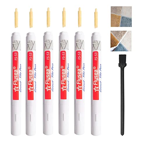 Ysimple 6 Piezas Resistente al Agua Lápiz para Juntas,Blanco Rotulador Juntas Azulejos Blanco con 6 Punta de Repuesto y 1 Cepillo Pequeño,para Pared Suelo Baño y Cocina