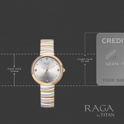 Image of Titan Raga Spotlight 2.0 Quartz Analog 3Hands Display Silver Dial IPRG+Steel Look Color Strap Watch for Women - 95427KM01