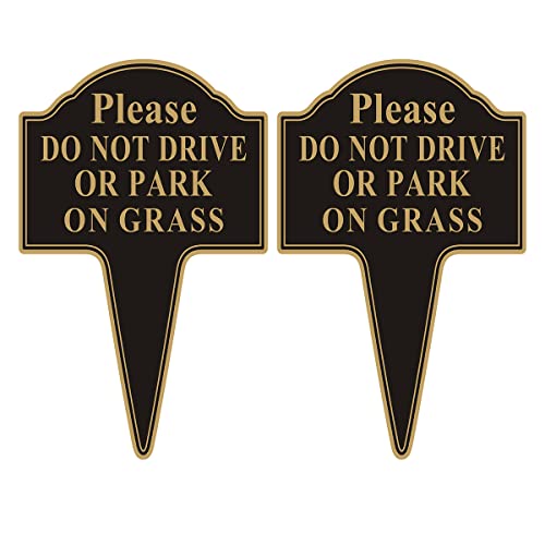 Do not Drive or Park on Grass Sign Yuntarda 2-Pack 10x14 Double Sided Stay Off Grass Sign with Integrated Stake Rust-free Aluminum Yard Sign Easy Install for Outdoor Use