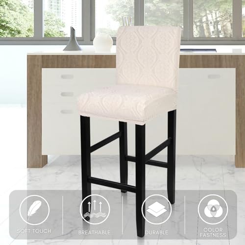 Image of SearchI Water Repellent Bar Stool Covers Set of 4, Stretch Washable Barstool Seat Covers, Counter Height Chair Covers for Kitchen Dining Room Cafe (Beige Flower Jacquard)