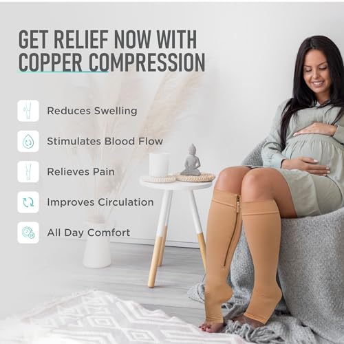 Image of Lemon Hero Copper-Infused Zipper Compression Socks 15-20mmHg, Open Toe