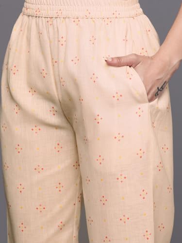Image of Libas Womens Printed Cotton Blend Straight Kurta With Trousers