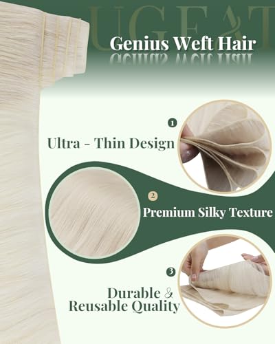 Image of Ugeat 24 Inch Genius Weft Hair Extensions Human Hair Platinum Blonde Genius Weft Hair Extensions Blonde Real Human Hair Genius Wefts Extension Cuttable Add Length 80G