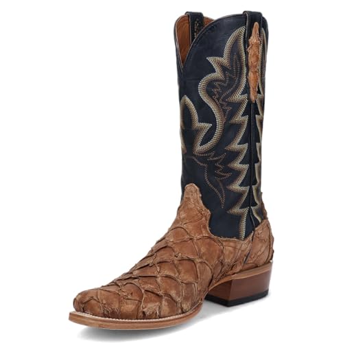 Image of Dan Post Boots Mens Riggs Pirarucu Embroidered Pull On Square Toe Dress Boots Mid Calf - Black, Brown