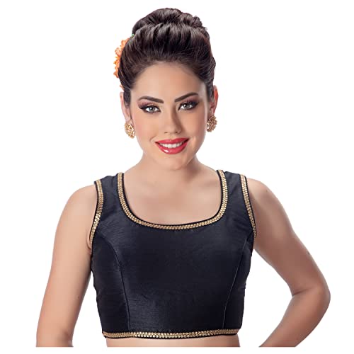 Sleeveless Saree Blouse, Women's Art Silk Solid Saree Blouse for Women Readymade