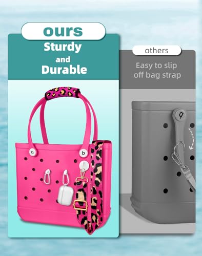 Image of Bag Strap Charms Crossbody for Bogg Bag Accessories - Shoulder Strap Neoprene Luggage Handle Wrap for Suitcase & 2 Key Holders Pink Leopard