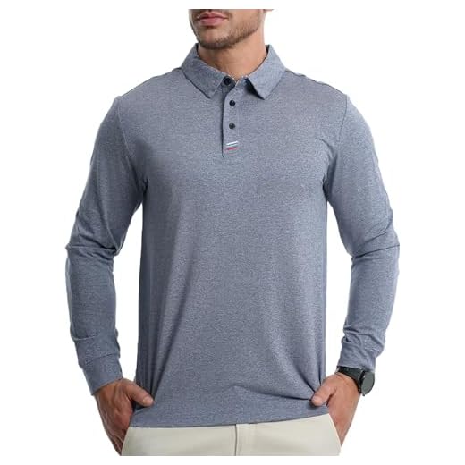 MARAMI Camisas polo masculinas de manga comprida - camisas polo de golfe masculinas macias casuais com gola atlética para uso ao ar livre, 3010 Ls-urze Azul Cinza, G
