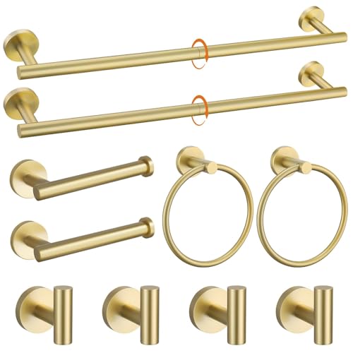 Brushed Gold Towel Bar Set 10 Pieces Bathroom Hardware Accessories Set Towel Rack Set for Bathroom SUS304 Stainless Steel Toilet Paper Holder Wall Mounted, 23.6 Inch