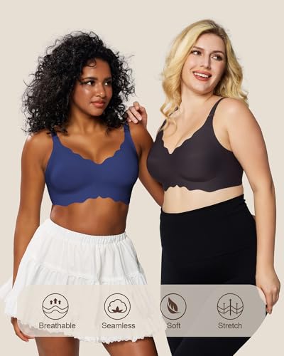 Image of HORISUN Wireless Seamless Bras for Women No Underwire Wavy V Neck Soft Support Full Coverage Comfortable Bra