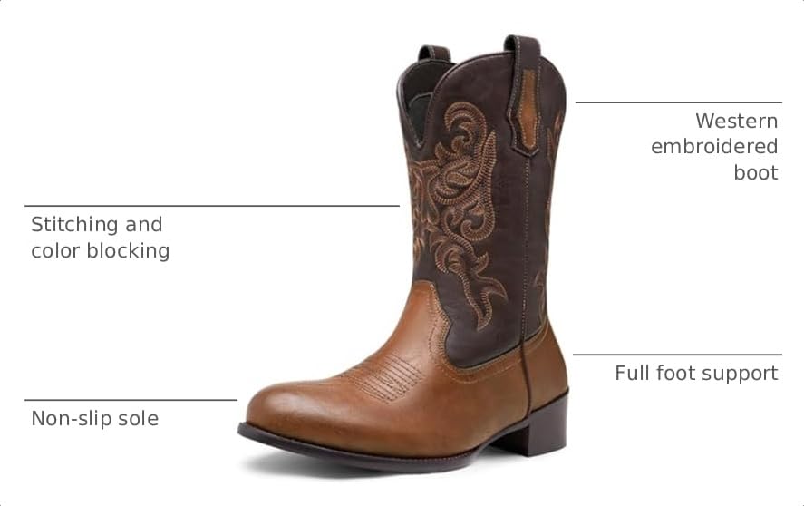 Image of Jousen Cowboy Boots for Men Round Toe Side Zipper