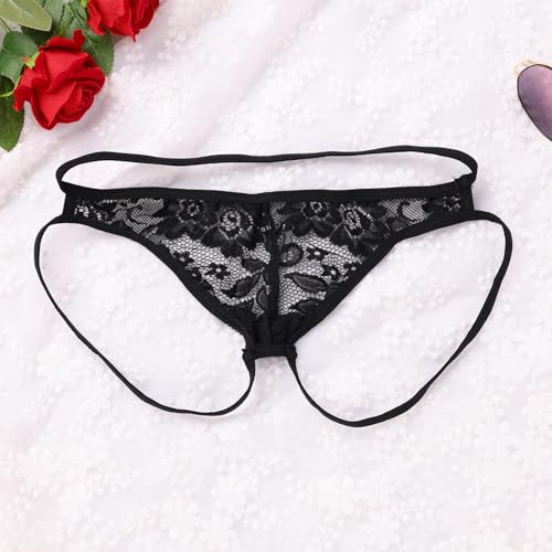 ABAFIP Men's Lace Sissy Thong Panties Low Rise Sheer G-string Backless Tangas Crossdressing Lingerie Underpants2