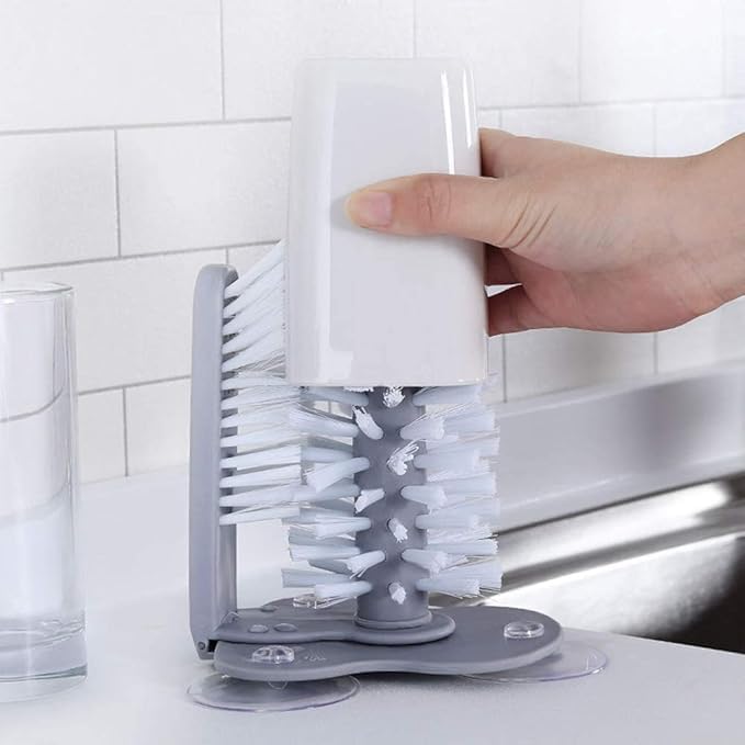 Vroxy Glass Cup Washer with Double Sided Brush Cleaner with Suction Cups, Standing Glass Bottle Cup Cleaner for Kitchen Sink Washing Cleaning Tools (1Pcs)