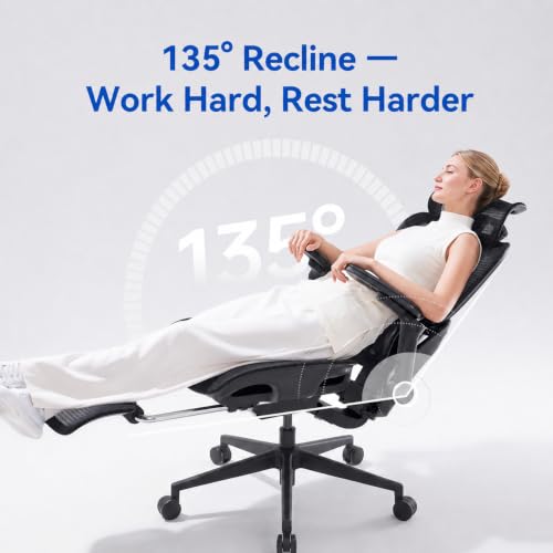 Image of SIHOO B300 PRO Ergonomic Office Chair with Footrest, Adjustable Mesh Desk Chair with 4-Directional Lumbar & Height-Adjustable Backrest, 6D Armrests, Swivel Computer Chair for Long Hours, Black