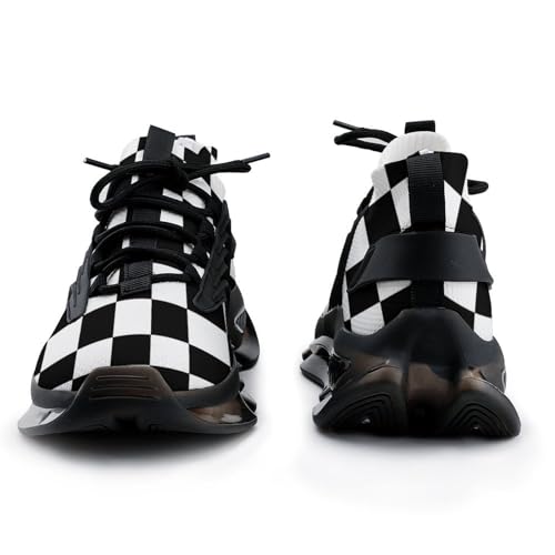 Checkerboard Black White Checkered Mens Running Shoes Lightweight Walking Tennis Shoes Soft Soled Elastic Cushion Basketball Shoes2