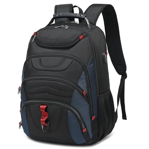 Mochila para laptop para hombre, elegante mochila universitaria para laptop de 15.6 pulgadas, color negro, Black&classic Navy, 17.3, Diseño elegante
