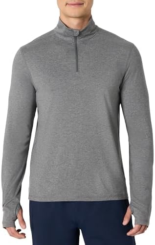 Amazon Essentials Men's Athletic Soft Performance Lightweight Quarter-Zip Running Long Sleeve Workout Top, Space Dye Grey, Small