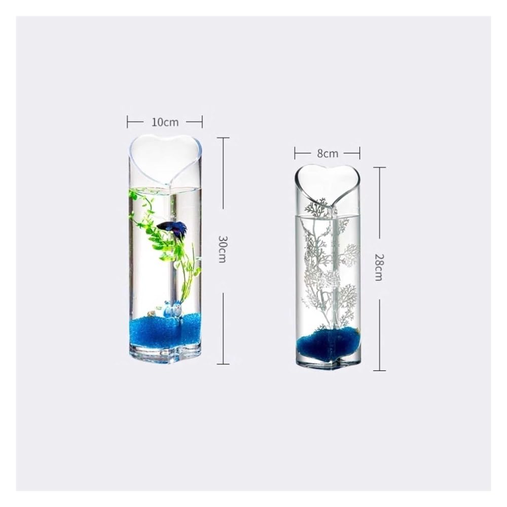 Aquarium Kleines Goldfisch-Aquarium aus Glas, Mini-Tisch-Aquarium, romantisch, kreativ, herzförmig(8 * 28cm)