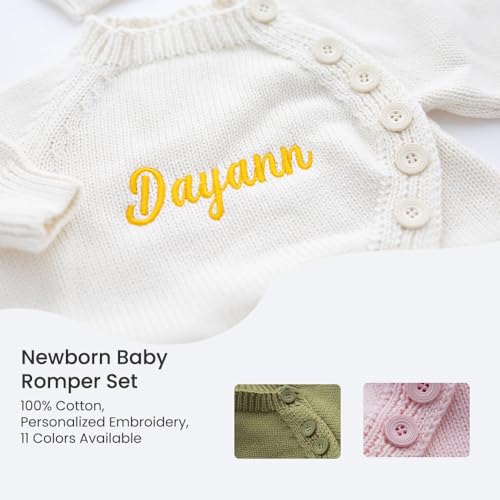 100% Cotton Baby Romper Set with Personalized Embroidery | Newborn Outfit (0-1M), 12 Colors | Soft, Comfortable & Perfect for Gifts2