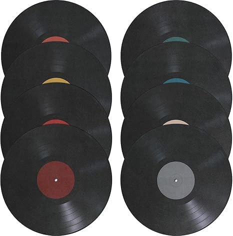 8Pcs Decorative Vinyl Records Wall Decals PVC Vintage Decor Records Wall Sign Crafts Artwork Bar Disc for Music Party Decorations Artist Studio
