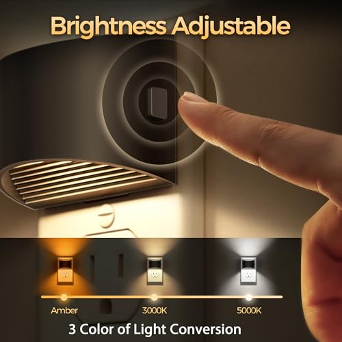 Image of DORESshop LED Night Light[2 Pack], Night Lights Plug into Wall, Plug in Night Light with 3 Color Temperatures, Dusk to Dawn Sensor, Nightlights for Adults, Bedroom, Bathroom, Hallway, Black