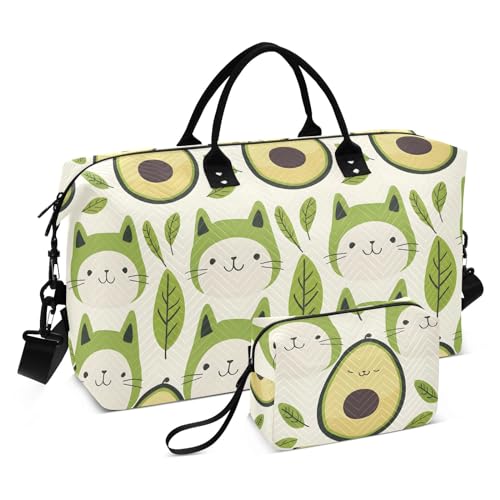 senya Weekender Bags Travel Duffel Gym Bag Cute Cats As Avocados Cartoon Minimalistic Simple Pattern Carry on Overnight Tote Bag with Toiletry Bag for Airplane Travel Trip Gym Yoga