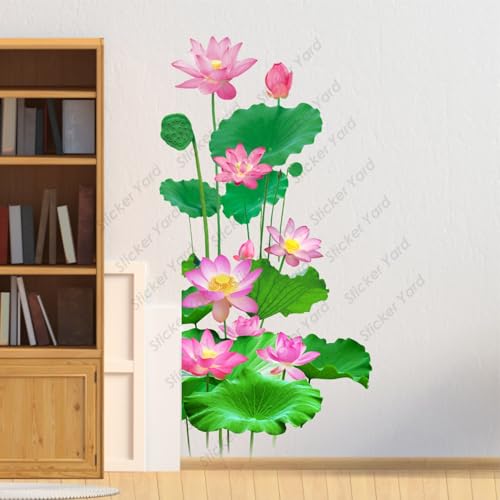 Sticker Yard PVC Vinyl Leaves & Lotus Floral Self-Adhesive Wall Sticker for Home Decor/Decoration - Living Room, Bedroom, Kids Room (Multicolor,Size 44X83CM)