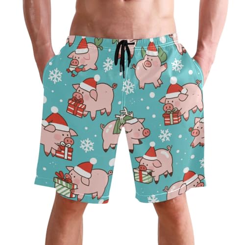 Men's Swim Trunks Quick Dry Swimming Shorts with Pocket Christmas Pigs Cute Swimsuit Trunks