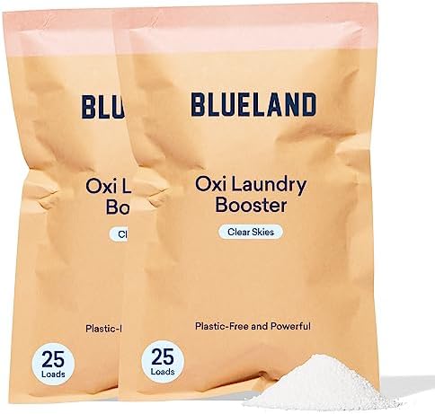 BLUELAND Oxi Laundry Booster Powder Refill 2 Pack - Plastic-Free & Eco Friendly Oxy Cleaner - Plant Based Stain Remover - Clear Skies Scented - 35.2oz, 50 Loads