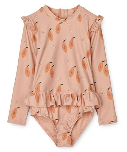 Image of Girls One Piece Swimsuits Zipper Rash Guard Long Sleeve Bathing Suit with Ruffle Hem UPF50+