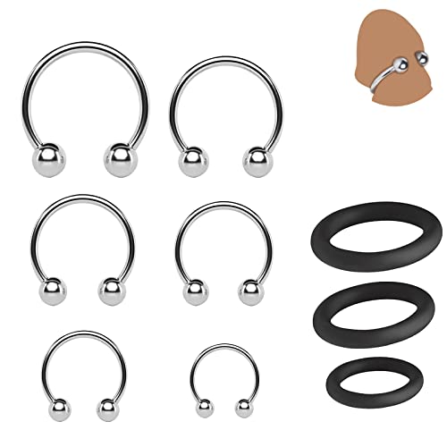 Edelstahl Penisring Dehnbar Silikon Cockring 9 Stücke Set,6 Metall Vorhaut Rückhaltung Penisringe + 3 Cockringe Extrem Silikon,Sex Spielzeug für Männer,Verzögerung Ejakulation,Potenzsteigerung