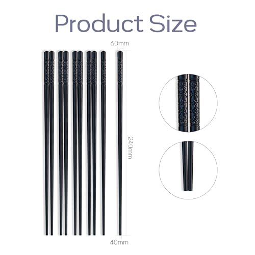 2 Pairs Chopsticks Set Fibreglass Washable Black Sushi Sticks Non-Slip Chopsticks Black 24 cm Alloy Chopsticks Reusable - Image 3