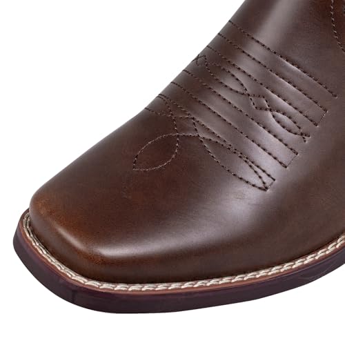 J's.o.l.e Men's Western Cowboy Boots Square Toe Boots for Men Mid Calf Country Boots Classic Embroidered with Pull On Tabs Brown3