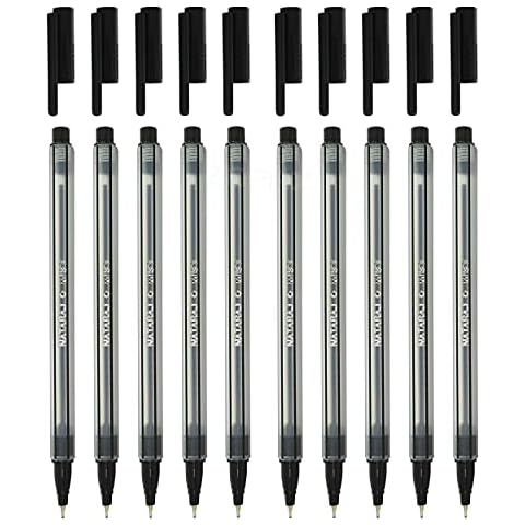 10 x 0.7mm NATARAJ Mist Fine Tip BLACK Smooth Ballpoint Pens Office School Home Cover