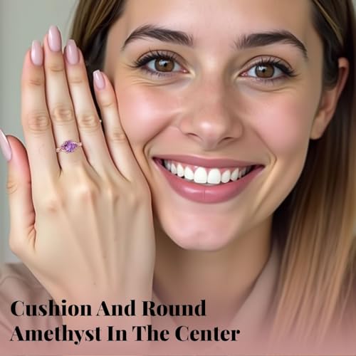 Shop LC Purple Amethyst Ring Promise Engagement Rings for Women 14K Rose Gold Plated in 925 Sterling Silver Bride Wedding Amethyst Jewelry for Women Birthday Gifts for Womens4
