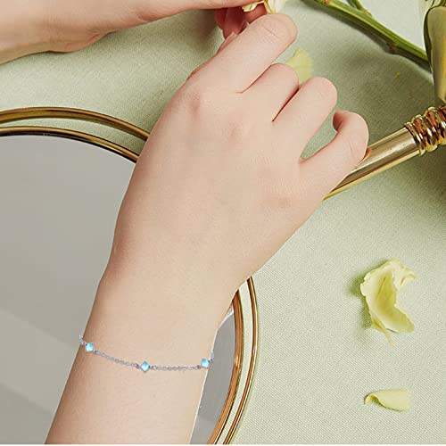 Cuoka Moonstone Bracelets 925 Sterling Silver Rainbow Round Moonstone Bracelet Moonstone Jewellery for Women Girlfriend Mom (Round, Silver)4