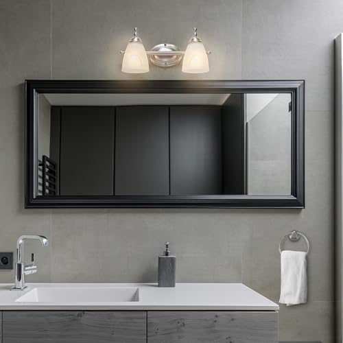 Image of Globe Electric 63000104 3-Piece Bath Accessories, Satin Nickel Finish, 15 inch 2-Light Vanity Light, Alabaster Glass Shades, Toilet Paper Holder, Towel Ring, Bathroom Decor, Home Essentials