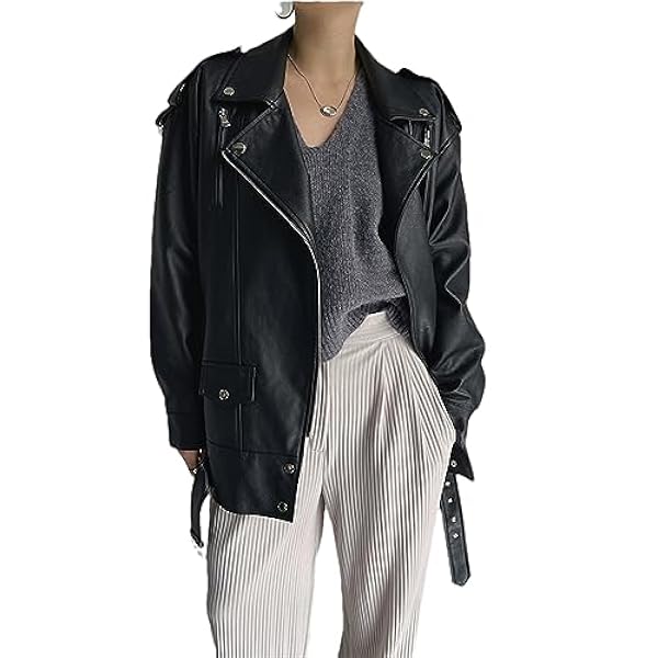 Adhdyuud Vrouwen Revers Rits Faux Lederen Jassen Herfst Casual Streetwear Moto Biker Pu Jas Met Riem