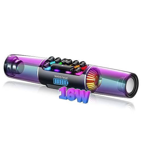 weenon Computer Speakers Sound Bar Desktop, Portable 14″ Dynamic RGB PC Speakers Gaming Soundbar Bluetooth, 16W Stereo Speaker with Subwoofer, 3.5mm AUX Battery Powered for Monitor Laptop