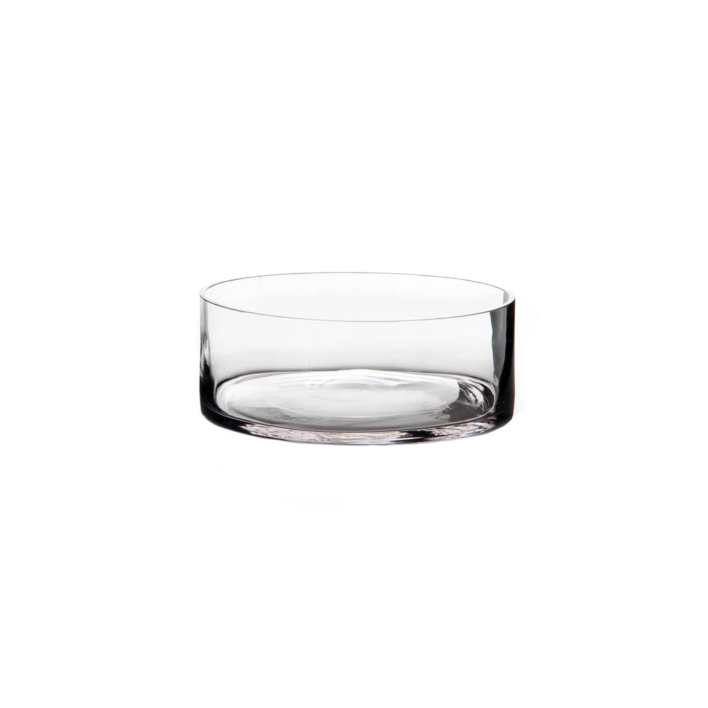 LOLAhome Decorative Clear Glass Cylindrical Vase for Flowers, Round Design, Ø 20 x 8 cm, Sturdy and Elegant, for Interior Decoration, Floral Arrangements, Table Centers.