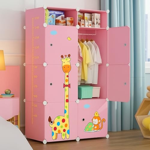 Image of Mevigo Plastic 6+2 Door Wardrobe for Kids and Baby-Cupboard for Clothes, Almirah for Clothes, Baby Collapsible Wardrobe, Multi-Purpose Kids Storage Rack for Home Books,Toy,Living Room -Pink- S4
