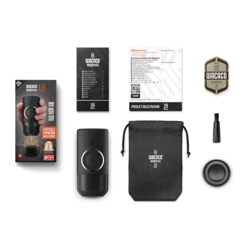 Image of WACACO Minipresso NS2, Portable Espresso Machine, Compatible Original NS Capsules, Travel Coffee Maker, Manually Operated from Piston Action (Coal Black)