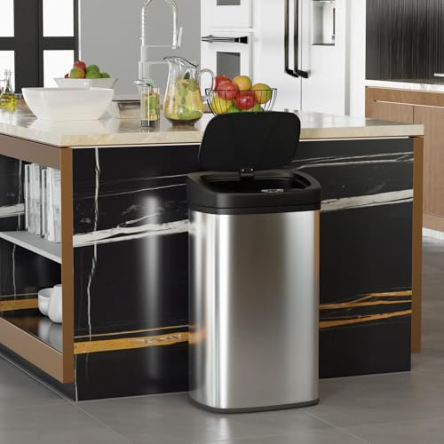 BORGEBY 22 Gallon Big Kitchen Trash Can with Lid, Automatic Motion Sensor Garbage Can, 82 L Large Waste Bin, Stainless Steel Tall Kitchen Trash Can Metal Trash Bins for Kitchen, Home, Office