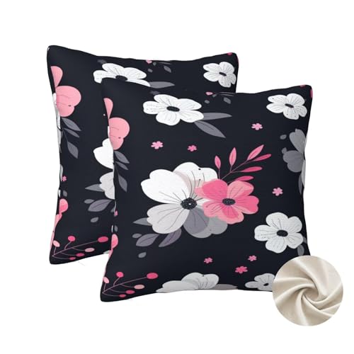 Housse de coussin fleurs 70x70 cm noire avec finitions soignées - 2