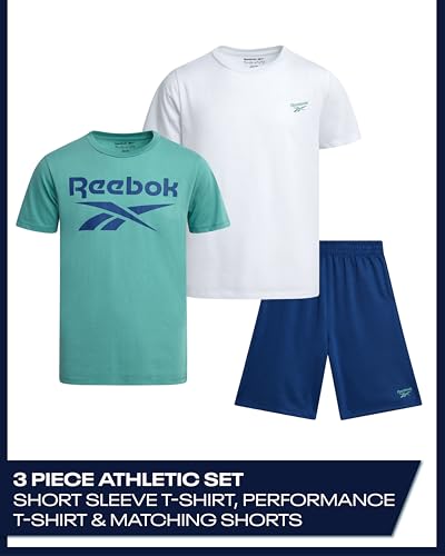 Reebok Boys Athletic Shorts Set - 3 Piece Summer Clothes Outfit with Graphic Tees and Boys Running Shorts for Active Kids2