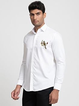 HILO DESIGN White Bird and Stem Embroidery Giza Cotton Shirt
