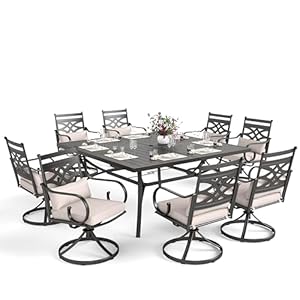 Mfstudio9pcspatiodiningsetswith8swivelchairsand1largesquaretableallweatherheavydutyblackframeoutdoorfurniturefor8 Urban Country Home Decor Mfstudio 9 pcs patio dining sets with 8 swivel chairs and 1 large square table all weather heavy duty black frame outdoor furniture for 8 urban country home decor