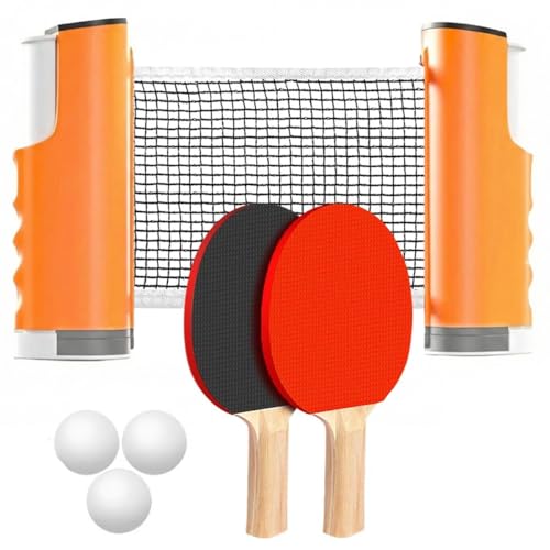 MOZZARE Ping Pong Paddle Set Portable Table Tennis Set with Retractable Net All-in-One Table Tennis Set with Ping Pong Paddles Balls Table Top Family Game Random Color