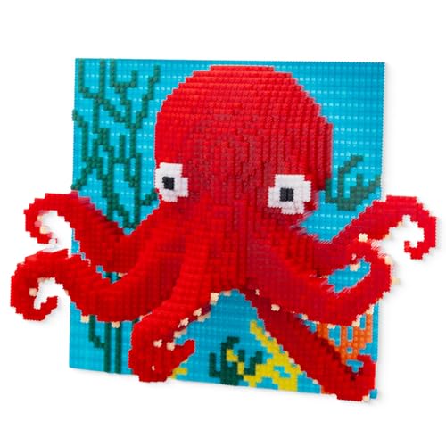 AHZILEI Octopus Building Block Wall Art & Table Display Kit – 3D Red Octopus Mosaic Sculpture, Large Creative Home Decor Set for Teens & Adults, Ocean Animal Brick Wall Art Gift (9788 PCS)